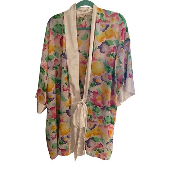 Victorias Secret Vintage Womens Robe One Size Multicolor Floral Print Satin Trim - Picture 8 of 9
